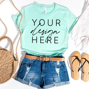 Bella Canvas 3001 Mockup | Bella Canvas 3001 Heather Mint | Shirt Mockup | Spring Mockup | Summer Mockup | Heather Mint Mockup