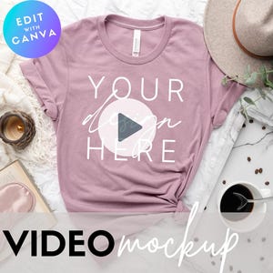 Video Mockup | Bella Canvas 3001 Heather Orchid Mockup | 3001 Mockup | Flat Lay T Shirt Mockup | Womens Shirt Mockup | Spring TShirt Mockup