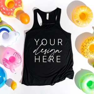 Black 8800 Bella Canvas Women’s Flowy Racerback Tank Mockup | Summer Flat Lay | Beach SVG Lake SVG Mock Up | Summer SVG Mock Up