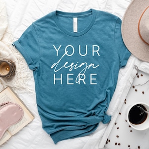 Bella Canvas 3001 Heather Deep Teal Mockup | 3001 Mockup | T Shirt Mockup | TShirt Flat Lay | Shirt Mockup | Bella Canvas Mockup
