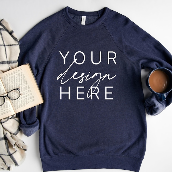 Bella Canvas 3901 Heather Navy Mockup |  Heather Navy Sweatshirt Mockup | 3901  Heather Navy Mockup | Shirt Mockup | Bella Canvas Mockups