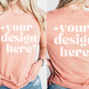 Front and Back Bella Canvas 3001 Heather Sunset Mockup, Backside Mockup, Front Back Mockup Bella Canvas 3001, Heather Sunset 3001