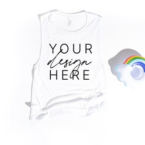 Bella Canvas Muscle Tank Mockup | White 8803 Women’s Muscle Tank Flat Lay | 8803 Mock Up | Solo Tank Top Mock Up White Background