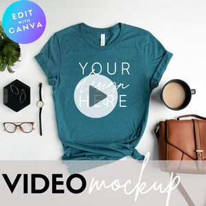 Video Mockup | Video T Shirt Mockup | Bella Canvas 3001 Heather Deep Teal Mockup | 3001 Mockup | 3001 Video Mockup | Bella Canvas Mockup