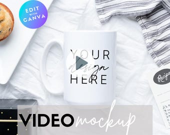 Video Mockup | 15oz Mug Mockup | White Glossy Mug Mockup Print on Demand Coffee Mug Mockup | Animated Mockup | Etsy Video Listing