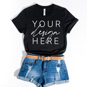 Bella Canvas 3001 T-Shirt Black Summer | Bella Canvas 3001 Mockup  | Unisex Mockup | Bella Canvas Black Mockup | SVG Mockup