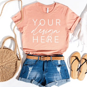 Bella Canvas 3001 Heather Prism Sunset | Bella Canvas Mockup | Tshirt Mockup 3001 |Heather Prism Sunset | Flat Lay Mockup | Bella Canvas