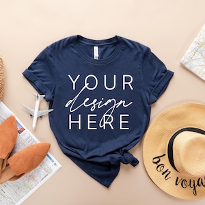 Bella Canvas 3001 Navy Mockup | Shirt Flat Lay | 3001CVC Mockup | Summer Mockup | Travel Shirt Flat Lay