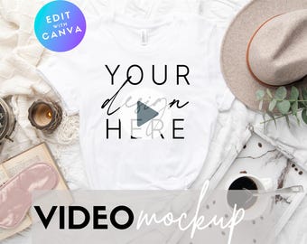Video Mockup | Bella Canvas 3001 White Mockup | Spring T-Shirt Mockup | Bella Canvas Mockup | T Shirt Mockup | Flat Lay Mock Up