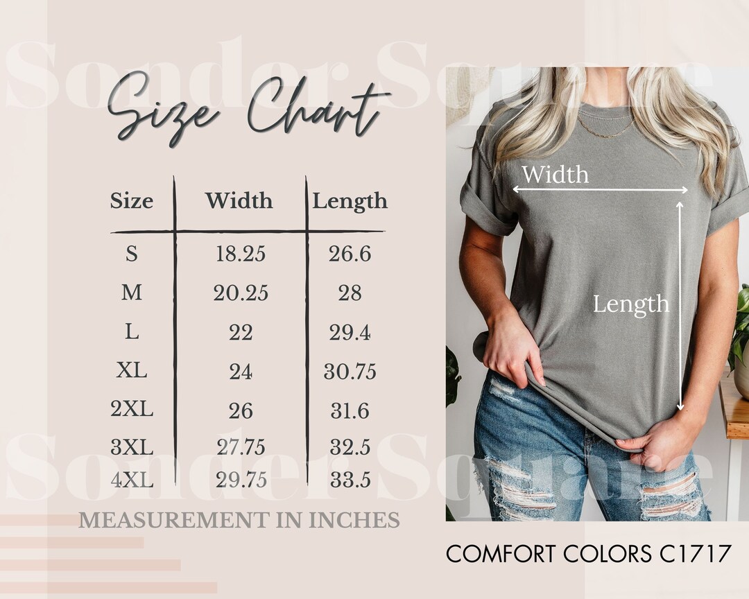 Comfort Colors 1717 Size Chart CC 1717 Size Chart Size Chart for ...