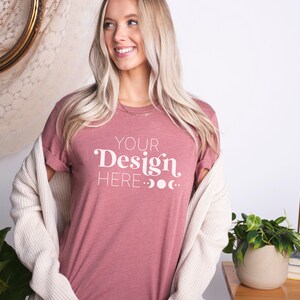 Bella Canvas 3001 Mockup | Bella Canvas Heather Mauve Shirt | Bella Canvas Shirt Mockup | Heather Mauve Shirt Mockup | Model Mockup