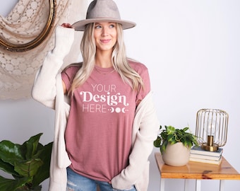 Model Mockup Bella Canvas 3001 | Heather Mauve 3001 Mockup | Spring Mockup | Spring T Shirt Mockup