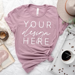Bella Canvas 3001 Heather Orchid Mockup | 3001 Mockup | Flat Lay T Shirt Mockup | Womens Shirt Mockup | Spring TShirt Mockup