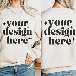 Front and Back Gildan 18000 Sand Mockup, Backside Mockup, Front Back Mockup Gildan 18000, Sand Sweatshirt Mockup, Model Mockup