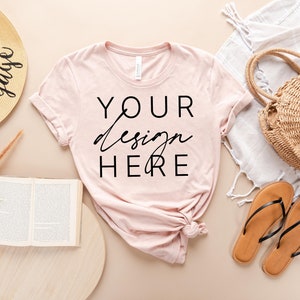 Heather Prism Peach Bella Canvas 3001 Mockup | Flat Lay | Beach Shirt Mockup | T-Shirt Flat Lay Mock Up
