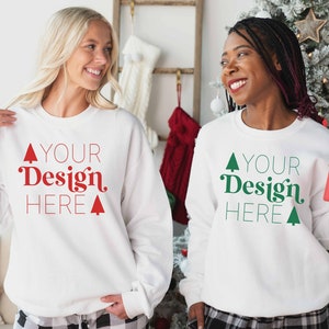 Multiple Shirt Mockup Gildan White Sweatshirt Heavy Blend 18000 | Christmas Mockup | Holiday Mockup | Christmas Sweatshirt Model Mockup