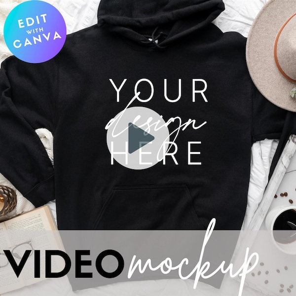 Video Mockup | Gildan 18500 Mock Up | Black Hoodie Mockup | Gildan Hoodie Mockup | Sweatshirt Mockup | Cozy Mockup | Styled Flat Lay