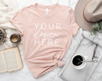 3001 Mockup | Bella Canvas Mockup 3001 Heather Prism Peach | Spring TShirt Mockup | Cozy Mockup | SVG Design Mockup