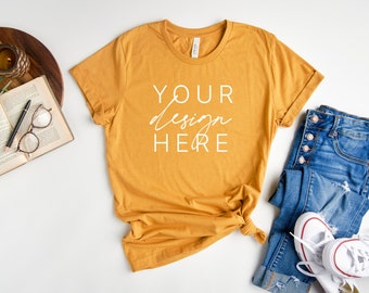 Bella Canvas Heather Mustard Mockup Fall T Shirt Mockup 3001 Fall Flat ...