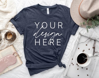 Bella Canvas 3001 Heather Midnight Navy Mockup | T Shirt Mock Up | 3001 Mockup | 3001 TShirt Mockup | Flat Lay Mockup