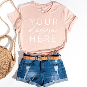 Bella Canvas 3001 Mockup | Bella Canvas 3001 Heather Peach | Shirt Mockup | Bella Canvas Mockup | Shirt Flat Lay