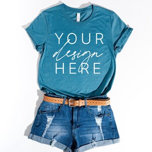 Bella Canvas 3001 T-Shirt Heather Deep Teal Summer | Bella Canvas 3001 Mockup | Bella Canvas Heather Deep Teal Shirt Mockup | Summer Mockup