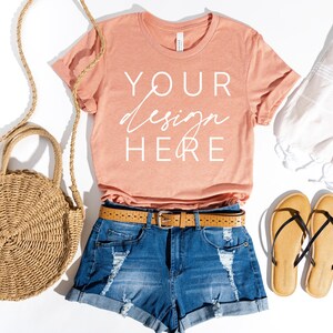Bella Canvas 3001 T-Shirt Heather Sunset SummerBella Canvas 3001 Mockup | Bella Canvas 3001 Heather Sunset | Heather Sunset | Summer Mockup