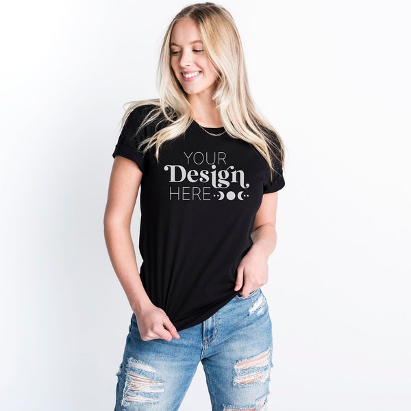 Bella Canvas 3001 Black Mockup | Black Unisex T-shirt Mock Up | Tshirt Mockup | Model Mockup | Boho Mockup | Spring Mockup