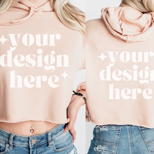 Front and Back Bella Canvas 7502 Peach Mockup, Backside Mockup, Front Back Mockup Bella Canvas 7502, Peach Crop Sweatshirt Mockup
