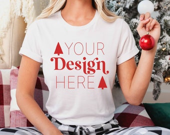 Bella Canvas 3001 Tshirt Mockup | Christmas Mockup | Holiday Mockup | White TShirt Mockup | White Shirt Mockup Christmas