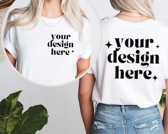 Front and Back Bella Canvas 3001 White Mockup, Backside Mockup, Front Back Mockup 3001, White T Shirt Mock Up, POD Mockup