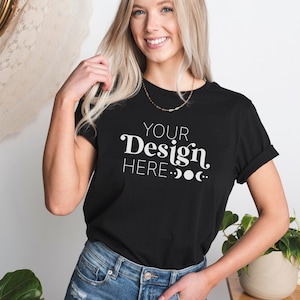 3001 Model Mockup | Bella Canvas Black T Shirt Mockup | Black Tee Mockup | Modeled Mockup | Sonder Square Mockup
