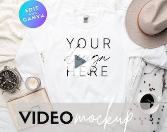 Video Mockup | Gildan 18000 Mockup | White Sweatshirt Mockup | 18000 White Mockup | Flat Lay Mock Up