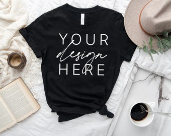 Bella Canvas 3001 Mockup Black | Black Shirt Mock Up | Black 3001 Mockup | Unisex Tee Mockup | Flat Lay Mockup | Digital Mockup