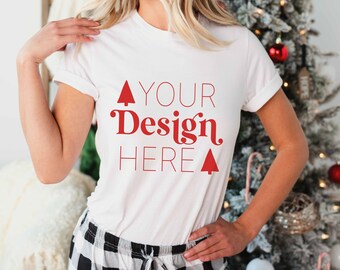 Bella Canvas 3001 Tshirt Mockup | Christmas Mockup | White Shirt Mockup | Model Mockup | Holiday Mockup | 3001 Christmas Mockup