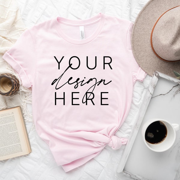 Bella Canvas 3001 Pink Mockup | Flat Lay Mock Up | Bella Canvas Flat Lay | 3001 Mockup | Pink T Shirt Mockup