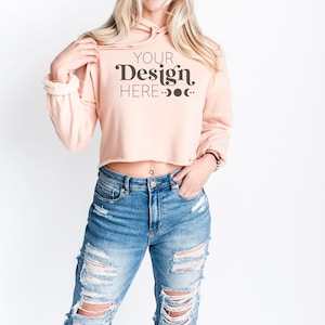 Bella Canvas 7502 Crop Hoodie Mockup | Women&#39;s Mockup | Model Mockup | Summer Mockup | Spring Mockup