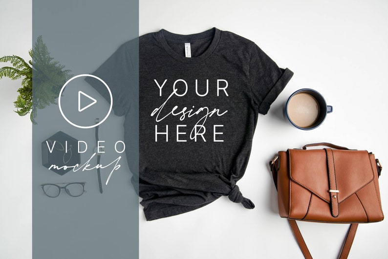 Video Mockup Video T Shirt Mockup 3001 Dark Grey Heather Mockup Bella Canvas 3001 Mockup Etsy Video Listing Mockup image 1