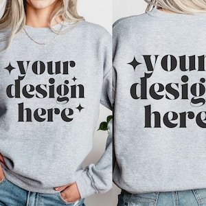 Front and Back Gildan 18000 Sport Grey Mockup, Backside Mockup, Front Back Mockup Gildan 18000, Sport Grey Sweatshirt Mockup, Model Mockup