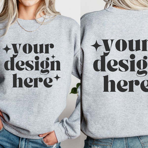 Front and Back Gildan 18000 Sport Grey Mockup, Backside Mockup, Front Back Mockup Gildan 18000, Sport Grey Sweatshirt Mockup, Model Mockup