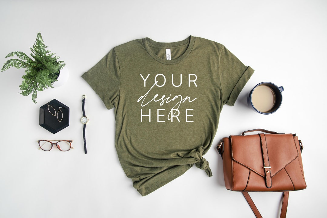 Bella Canvas 3001 Heather Olive Mockup | Heather Olive T Shirt Mockup ...