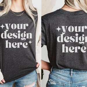 Front and Back Bella Canvas 3001 Dark Grey Heather Mockup, Backside Mockup, Front Back Mockup 3001, Dark Grey Heather T Shirt Mock Up,