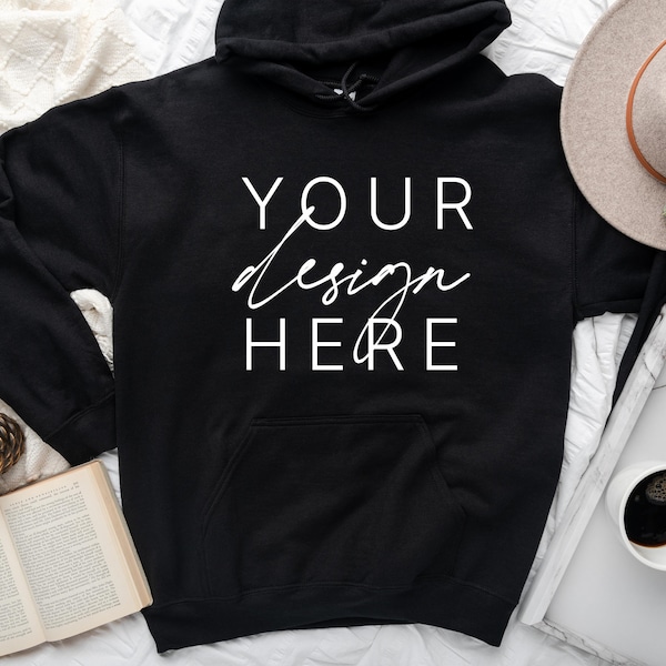 Gildan 18500 Hooded Sweatshirt Black Hoodie Mockup | Flat Lay Mockup | Digital Flat Lay | Black Hoodie Mockup Gildan Mockup