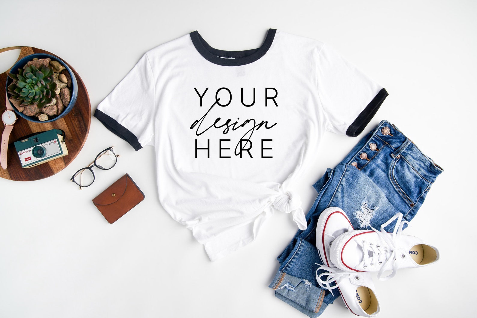 Download Anvil Ringer 988AN White and Black Mockup Ringer Tee ...