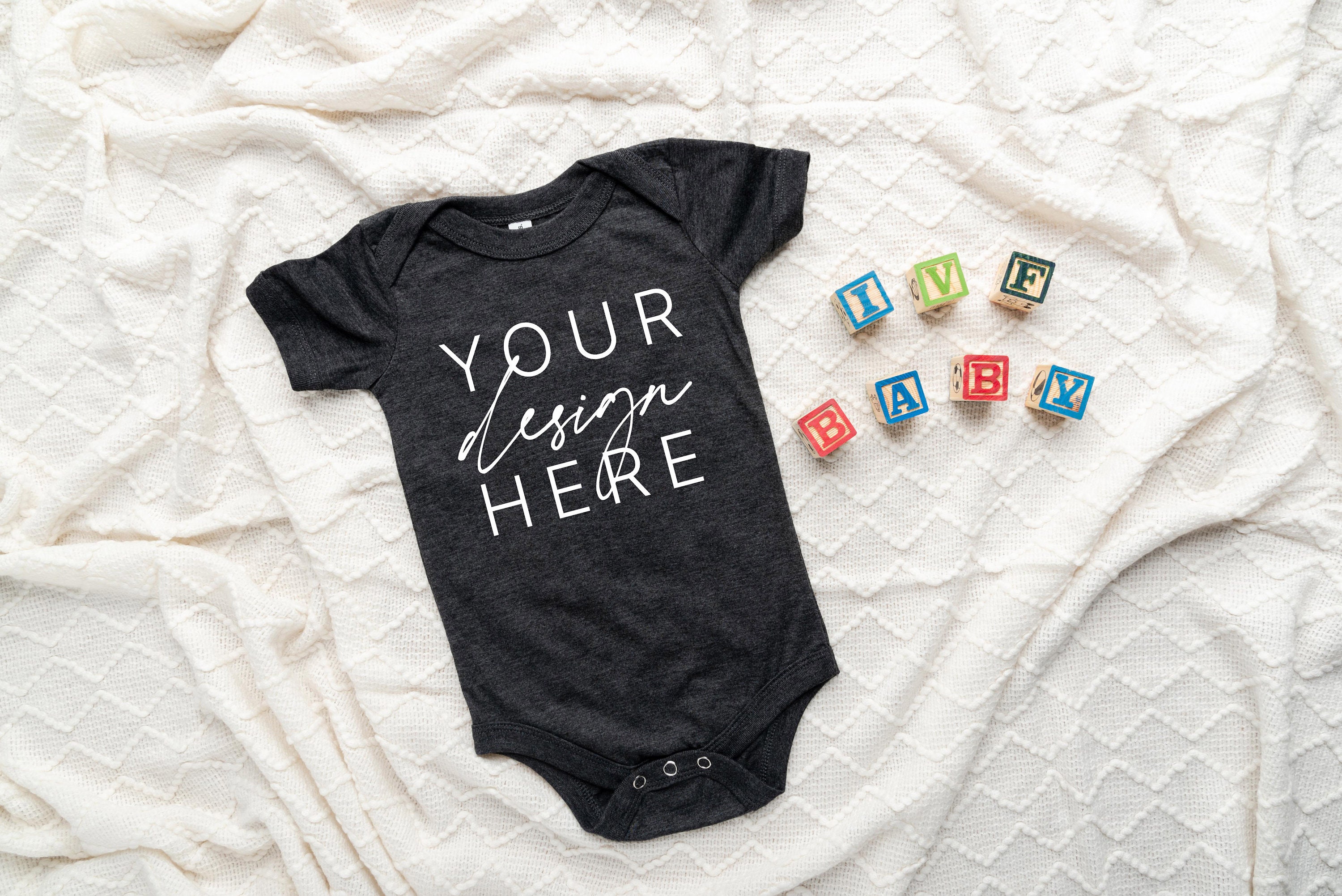Bella Canvas 100B Dark Grey Heather Mockup | IVF Baby | IVF Fertility SVG Mockup | Newborn Baby Bodysuit Mockup | Bella Canvas Mockup