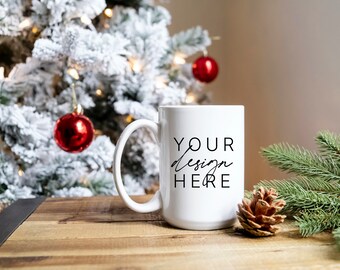 Christmas 15 oz mug mockup | Christmas Mockup | Blank White Christmas Cup Mockup | Blank Mug | Blank White Christmas Coffee Cup Mockup