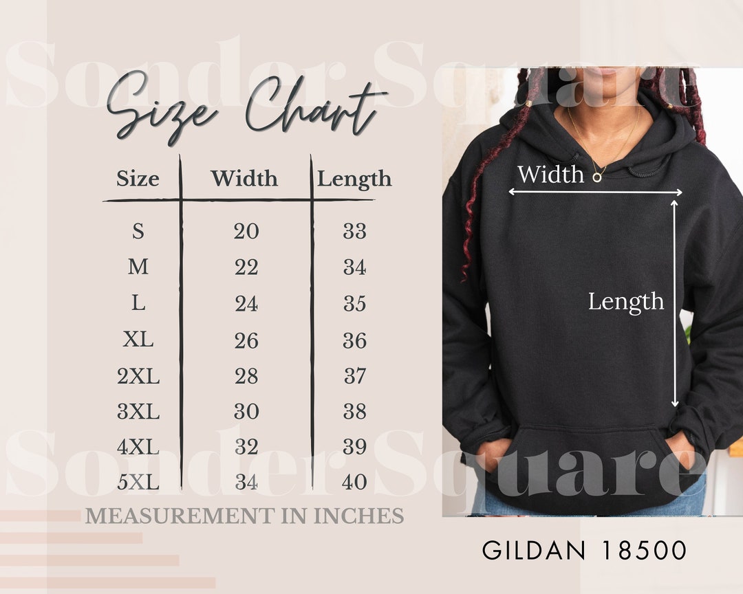 Gildan 18500 Size Chart Gildan Hoodie Mockup Size Chart Size Chart for ...