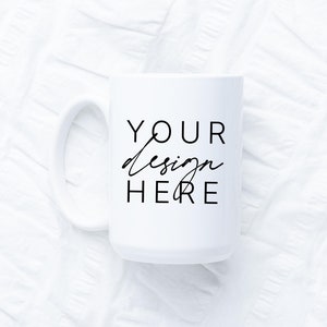 15oz Mug Kitchen Mockup | White Glossy Mug Mockup 15 oz Print on Demand Coffee Cup Flat Lay Mockup | Coffee SVG Mockup