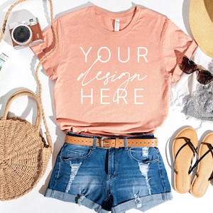 Bella Canvas 3001 Heather Prism Sunset | Bella Canvas Mockup | Tshirt Mockup 3001 | Summer t-shirt Mockup |Heather Prism Sunset | Flat Lay