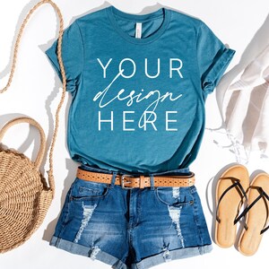 Bella Canvas 3001 T-Shirt Heather Deep Teal Summer | Summer Bella Canvas Mockup | Bella Canvas Heather Deep Teal Shirt Mockup
